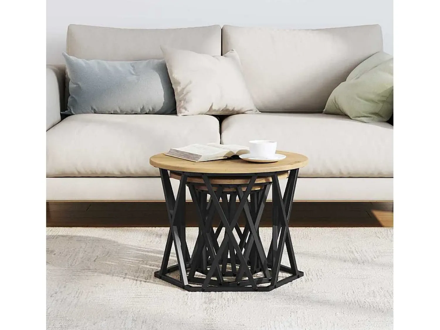 Clearance Mesa de centro | Mesa Lateral Empilhável 3 pcs carvalho artisiano Castanho