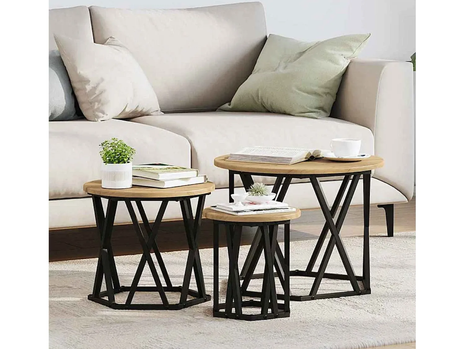 Clearance Mesa de centro | Mesa Lateral Empilhável 3 pcs carvalho artisiano Castanho