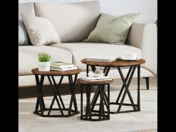 Best Mesa de centro | Mesa Lateral Empilhável 3 pcs Carvalho fumado 53x53x40 cm Castanho