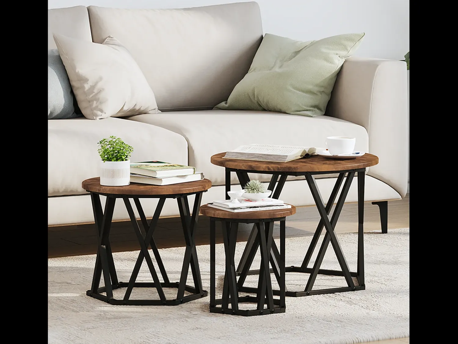 Best Mesa de centro | Mesa Lateral Empilhável 3 pcs Carvalho fumado 53x53x40 cm Castanho