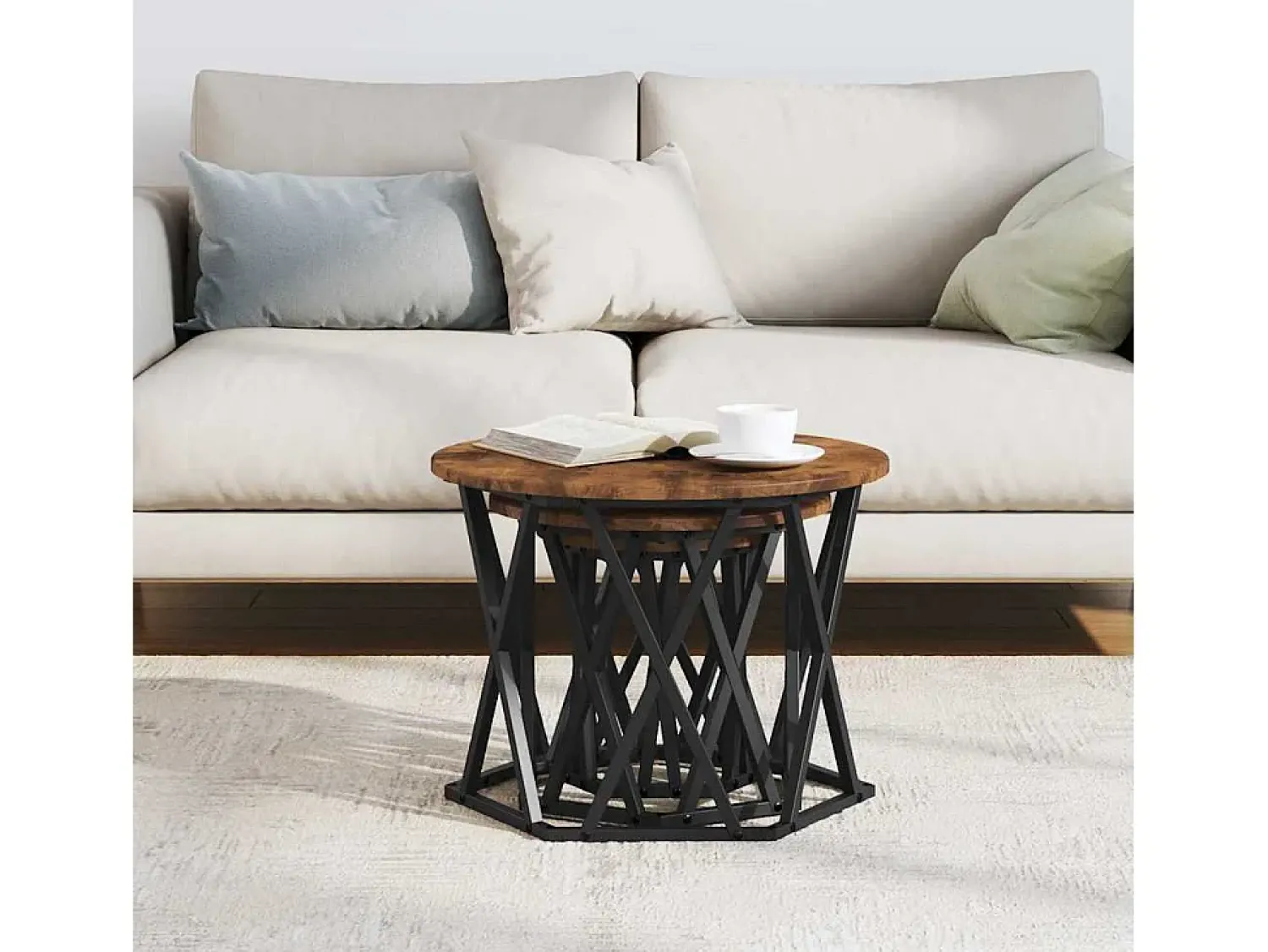 Best Mesa de centro | Mesa Lateral Empilhável 3 pcs Carvalho fumado 53x53x40 cm Castanho