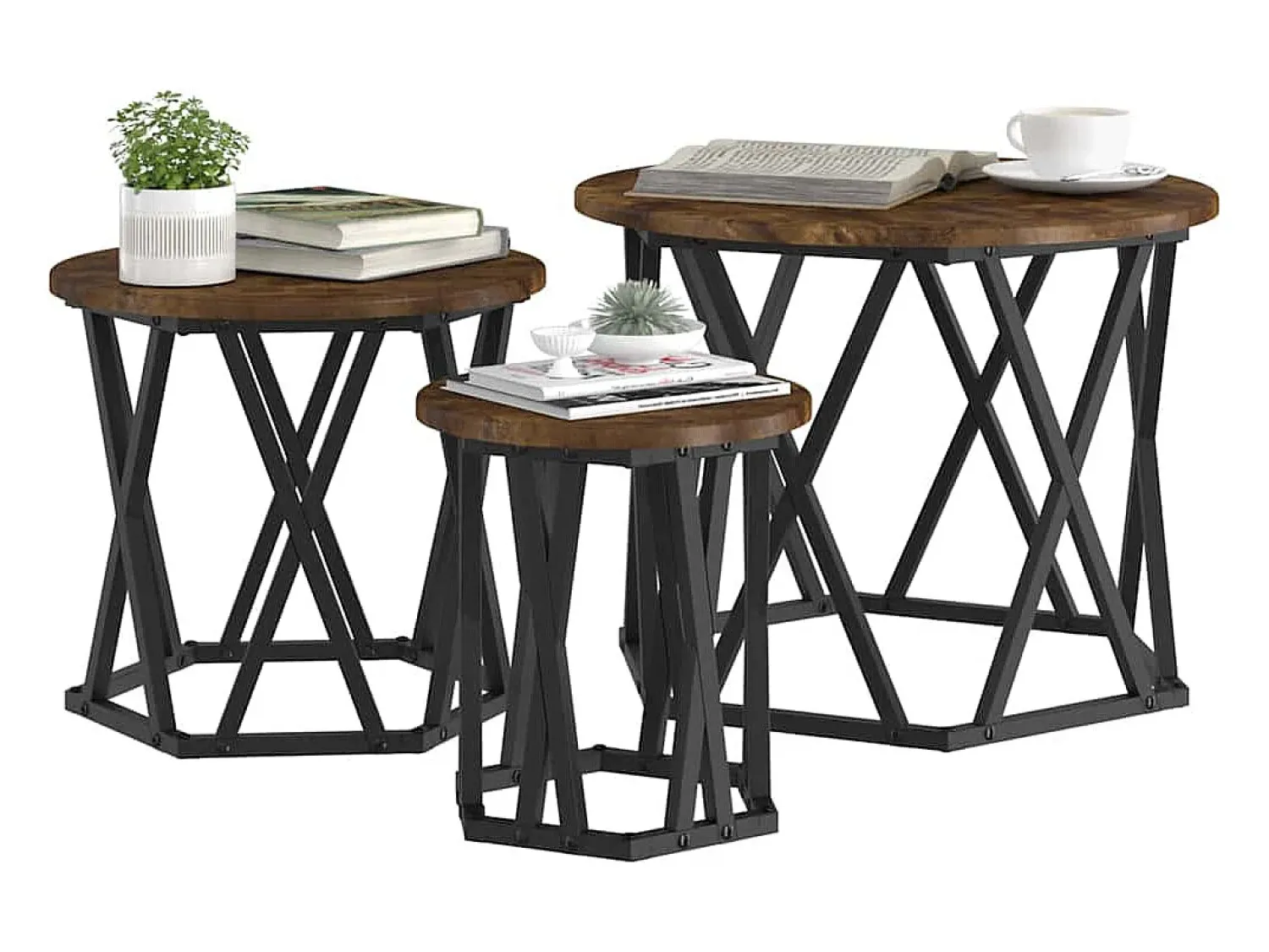 Best Mesa de centro | Mesa Lateral Empilhável 3 pcs Carvalho fumado 53x53x40 cm Castanho