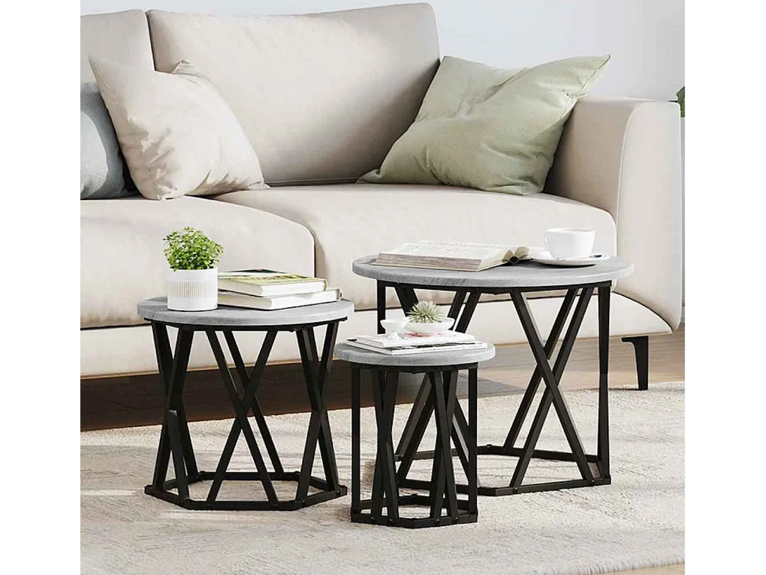 Mesa de centro | Mesa Lateral Empilhável 3 pcs Sonoma 53x53x40 cm Cinzento