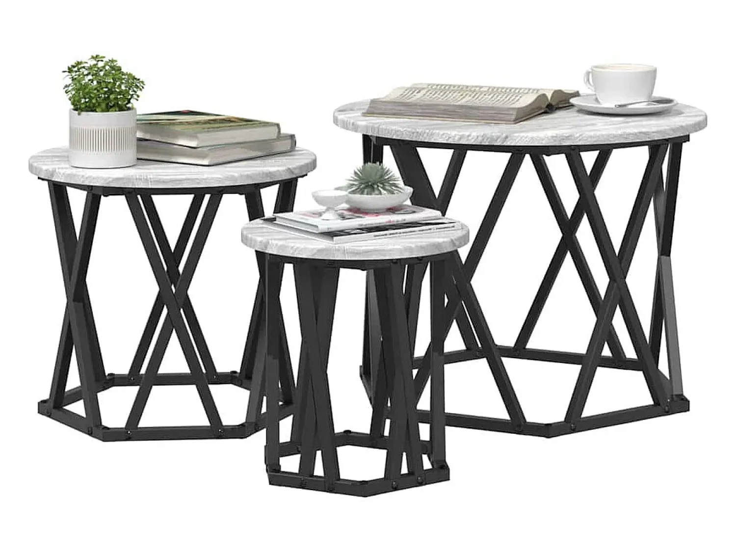 Mesa de centro | Mesa Lateral Empilhável 3 pcs Sonoma 53x53x40 cm Cinzento