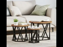 Mesa De Centro* Mesa de centro | Mesa Lateral Empilhável 3 pcs Madeira antiga 53x53x40 cm Castanho