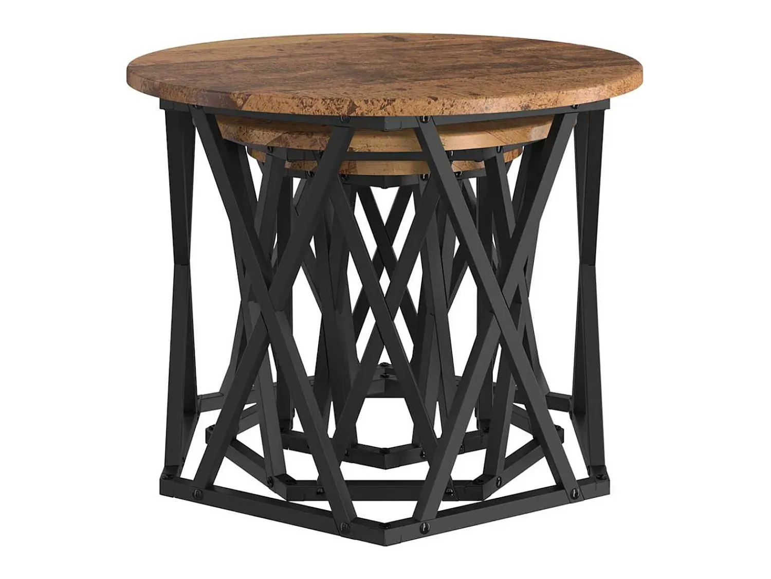 Mesa De Centro* Mesa de centro | Mesa Lateral Empilhável 3 pcs Madeira antiga 53x53x40 cm Castanho
