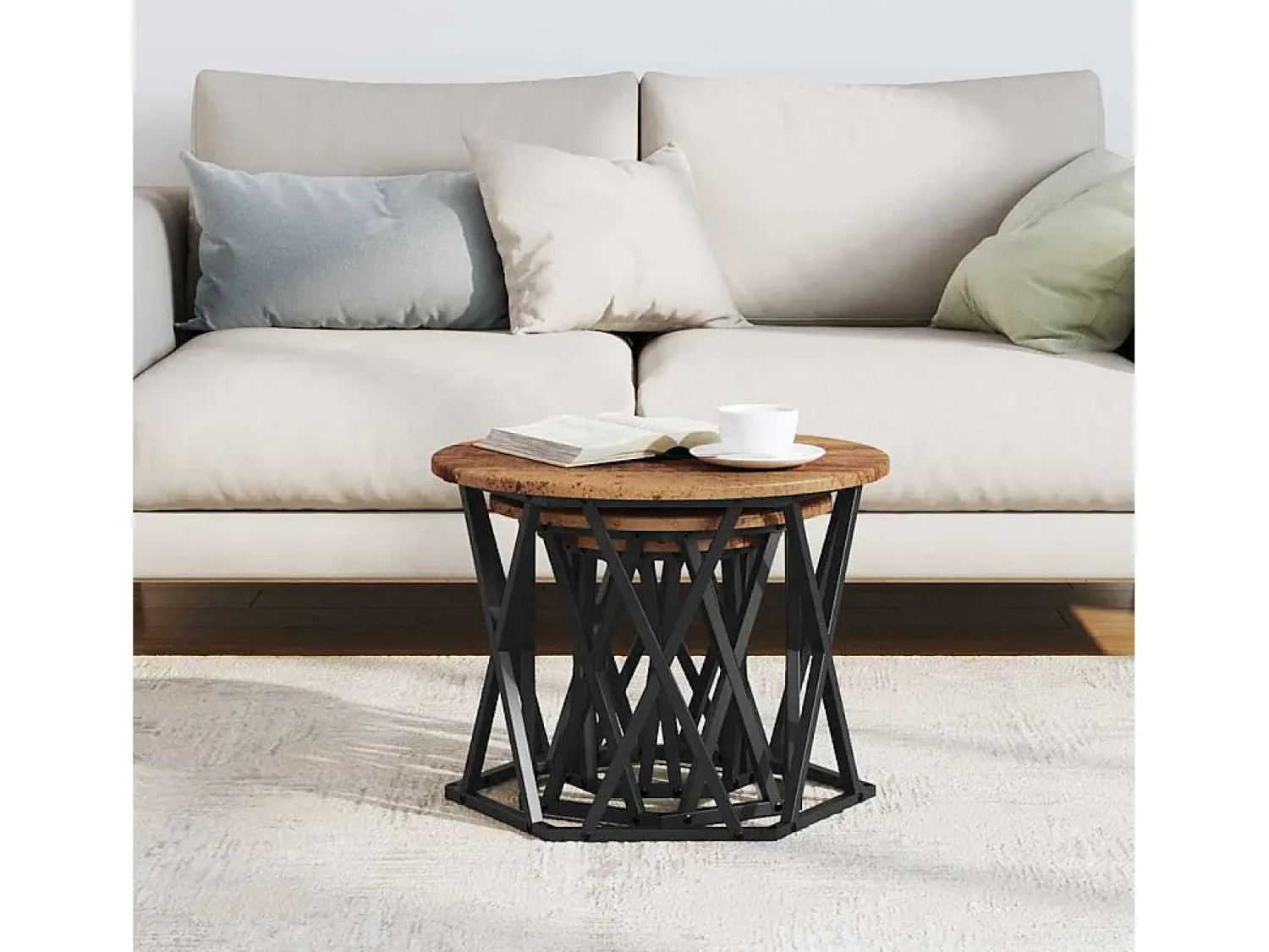 Mesa De Centro* Mesa de centro | Mesa Lateral Empilhável 3 pcs Madeira antiga 53x53x40 cm Castanho