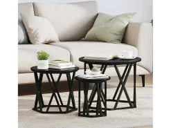 Mesa De Centro| Mesa de centro | Mesa Lateral Empilhável 3 pcs Carvalho 53x53x40 cm Preto