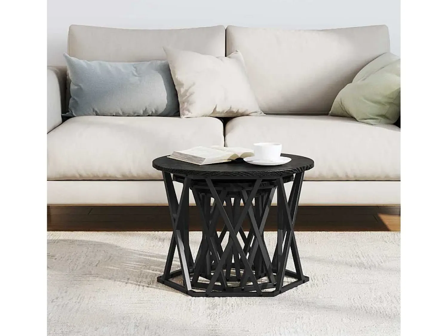 Mesa De Centro| Mesa de centro | Mesa Lateral Empilhável 3 pcs Carvalho 53x53x40 cm Preto