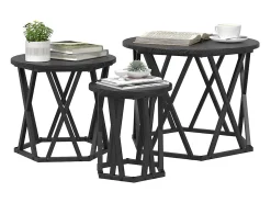Mesa De Centro| Mesa de centro | Mesa Lateral Empilhável 3 pcs Carvalho 53x53x40 cm Preto