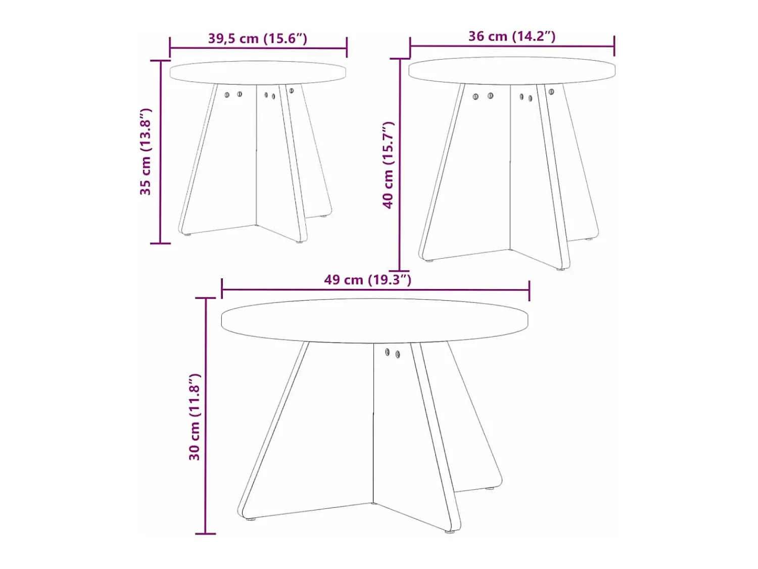 Mesa de centro 3 pcs 49x49x30 cm^ Mesa De Centro