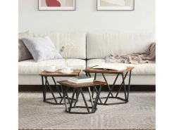 New Mesa de centro 3 pcs Carvalho fumado 50x50x40 cm Castanho