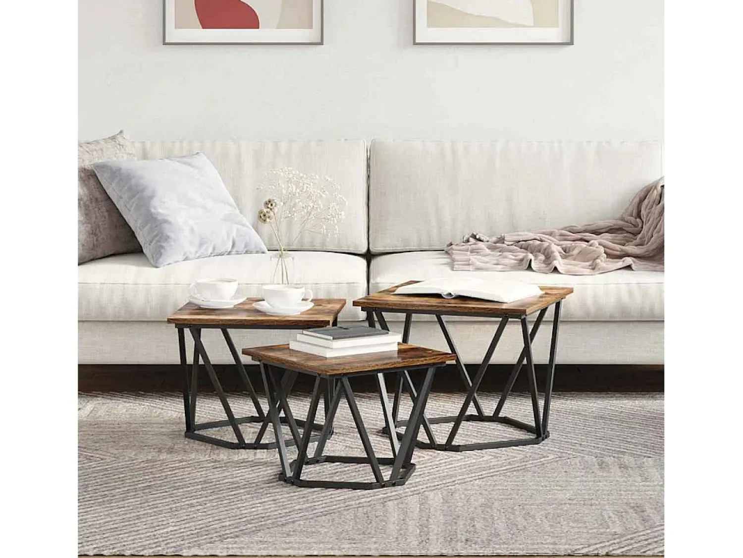 New Mesa de centro 3 pcs Carvalho fumado 50x50x40 cm Castanho