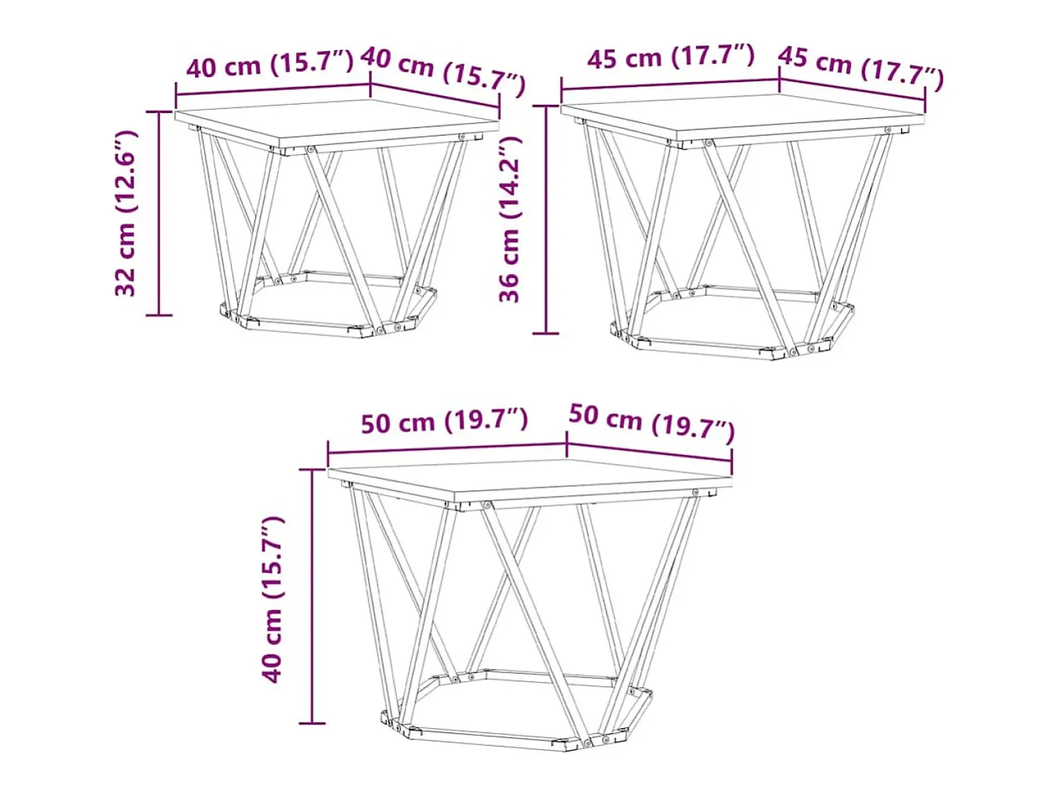 Best Mesa de centro 3 pcs carvalho artisiano 50x50x40 cm Castanho