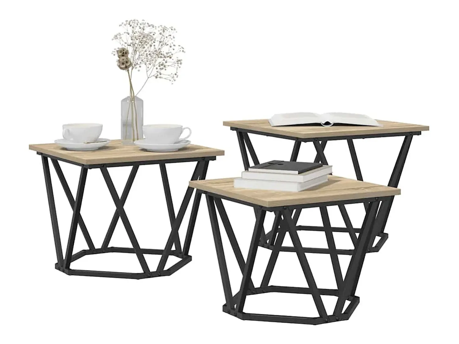 Mesa De Centro| Mesa de centro 3 pcs Carvalho sonoma 50x50x40 cm Castanho