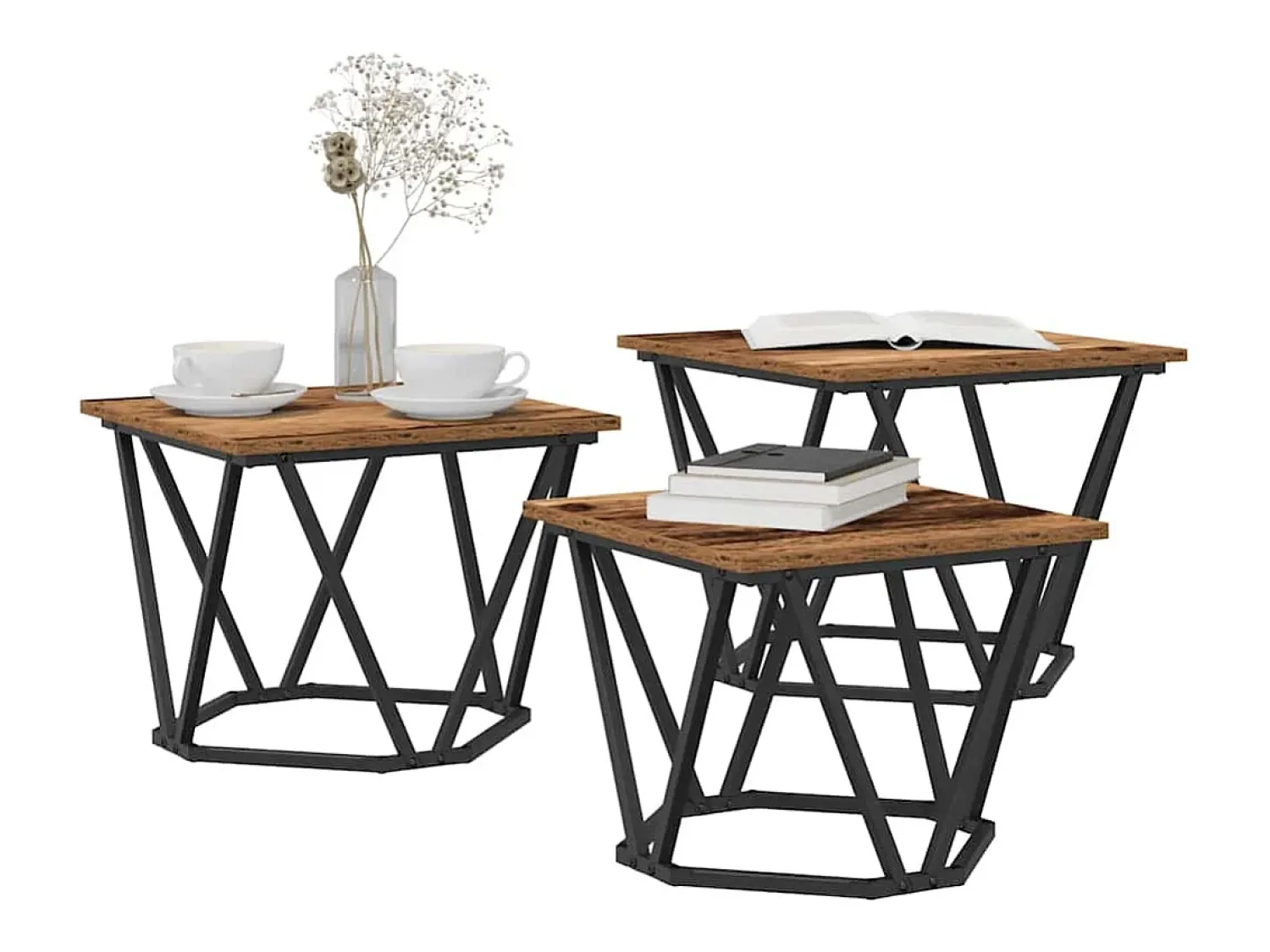 Mesa De Centro| Mesa de centro 3 pcs Madeira antiga 50x50x40 cm Castanho