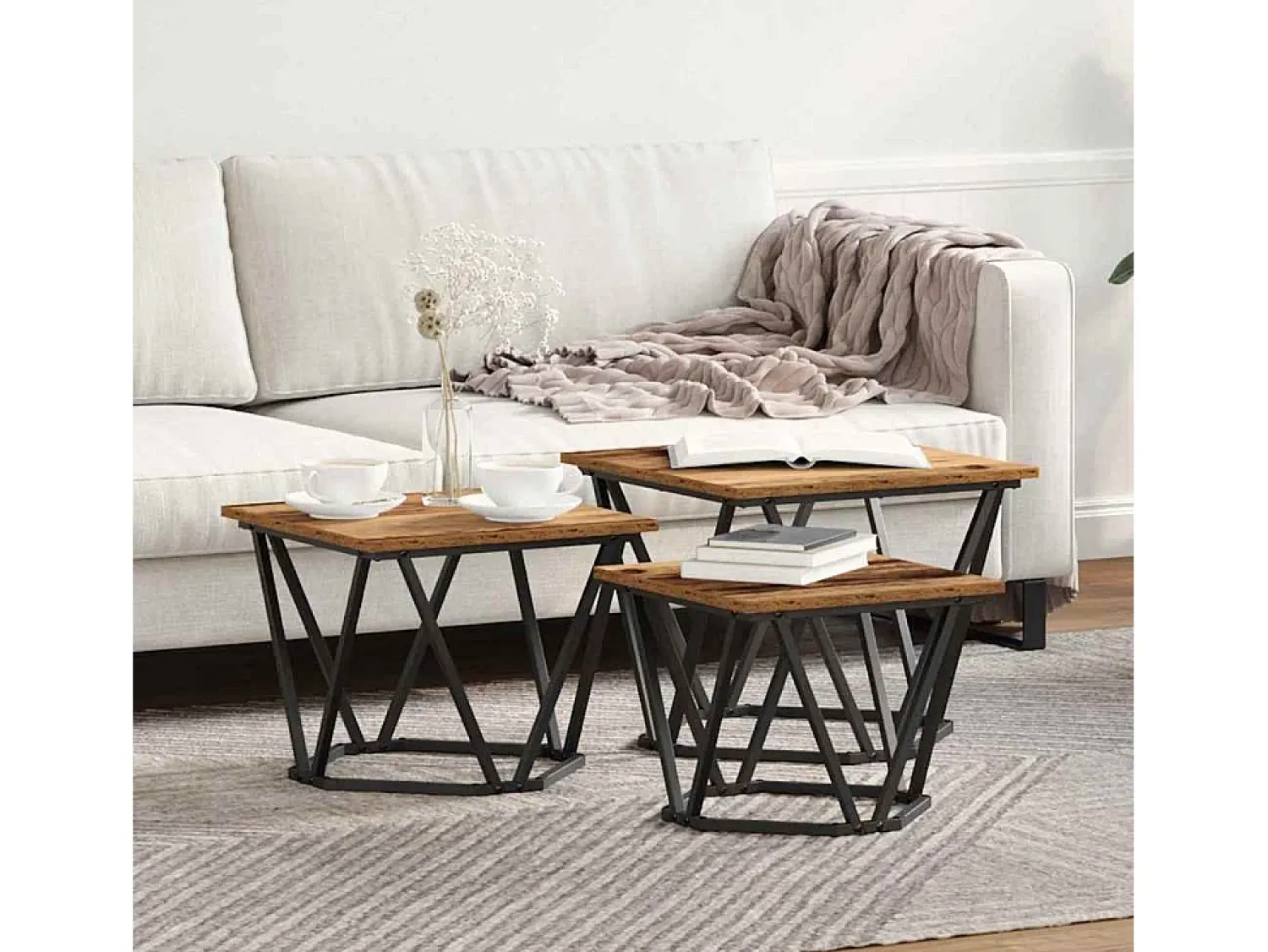 Mesa De Centro| Mesa de centro 3 pcs Madeira antiga 50x50x40 cm Castanho