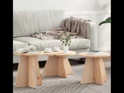 Mesa De Centro| Mesa de centro 3 pcs Natural 49x49x30 cm Castanho