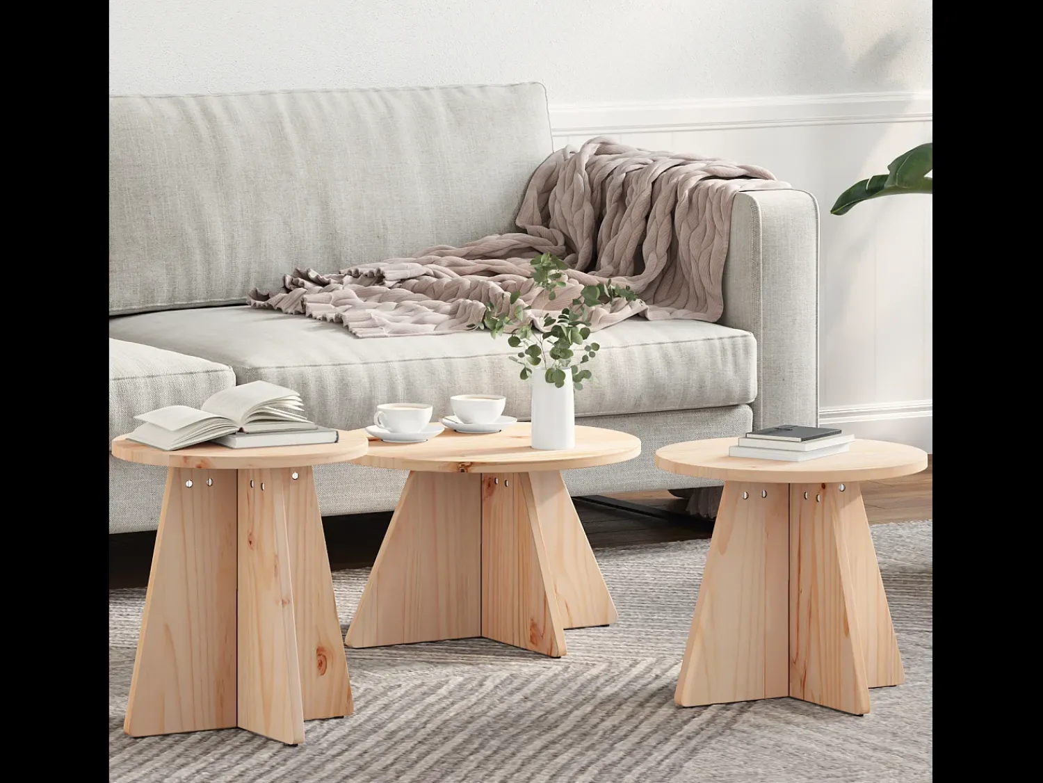 Mesa De Centro| Mesa de centro 3 pcs Natural 49x49x30 cm Castanho