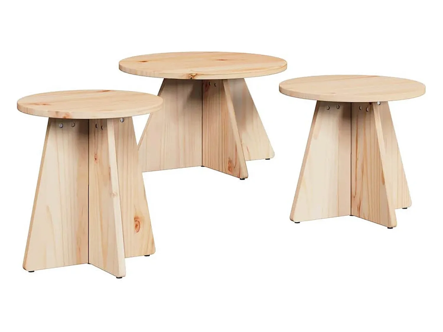 Mesa De Centro| Mesa de centro 3 pcs Natural 49x49x30 cm Castanho