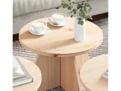 Mesa De Centro| Mesa de centro 3 pcs Natural 49x49x30 cm Castanho