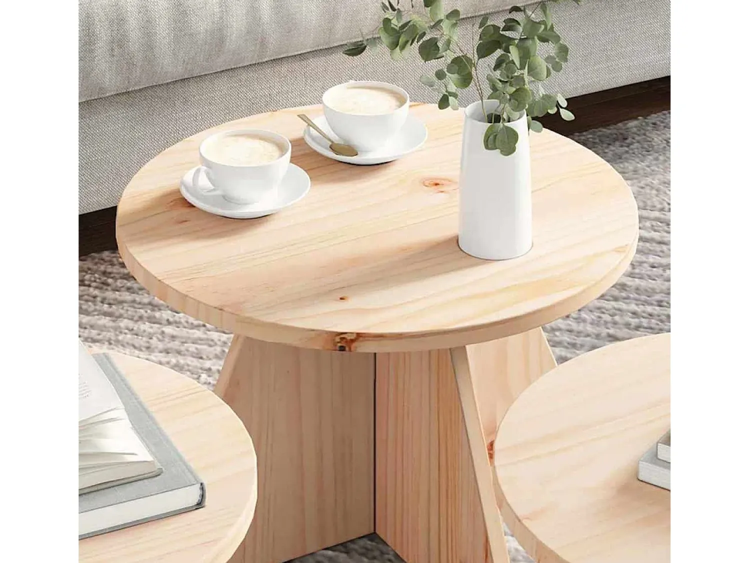 Mesa De Centro| Mesa de centro 3 pcs Natural 49x49x30 cm Castanho