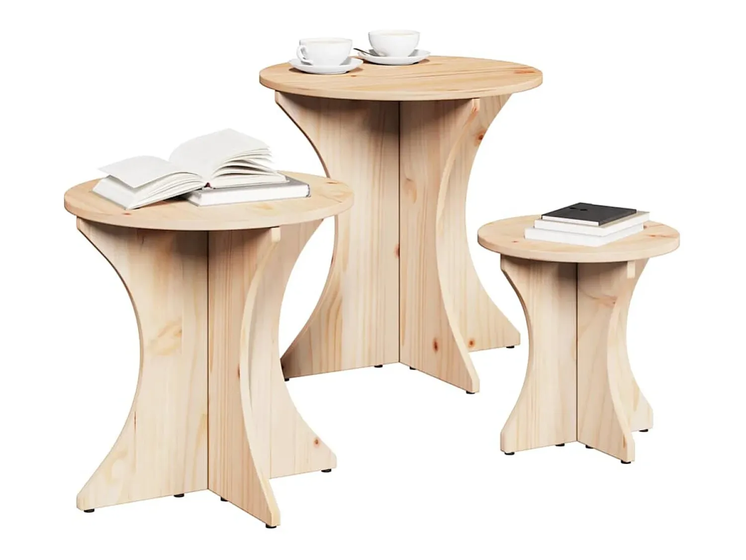 New Mesa de centro 3 pcs Natural 46x46x47 cm Castanho