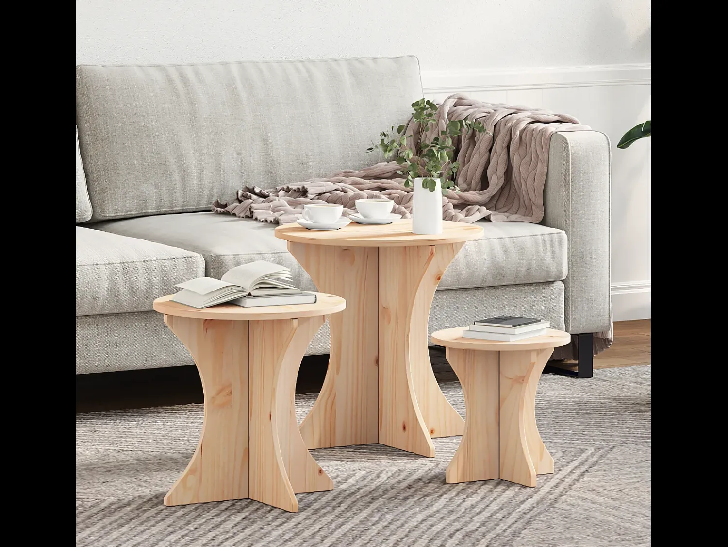New Mesa de centro 3 pcs Natural 46x46x47 cm Castanho