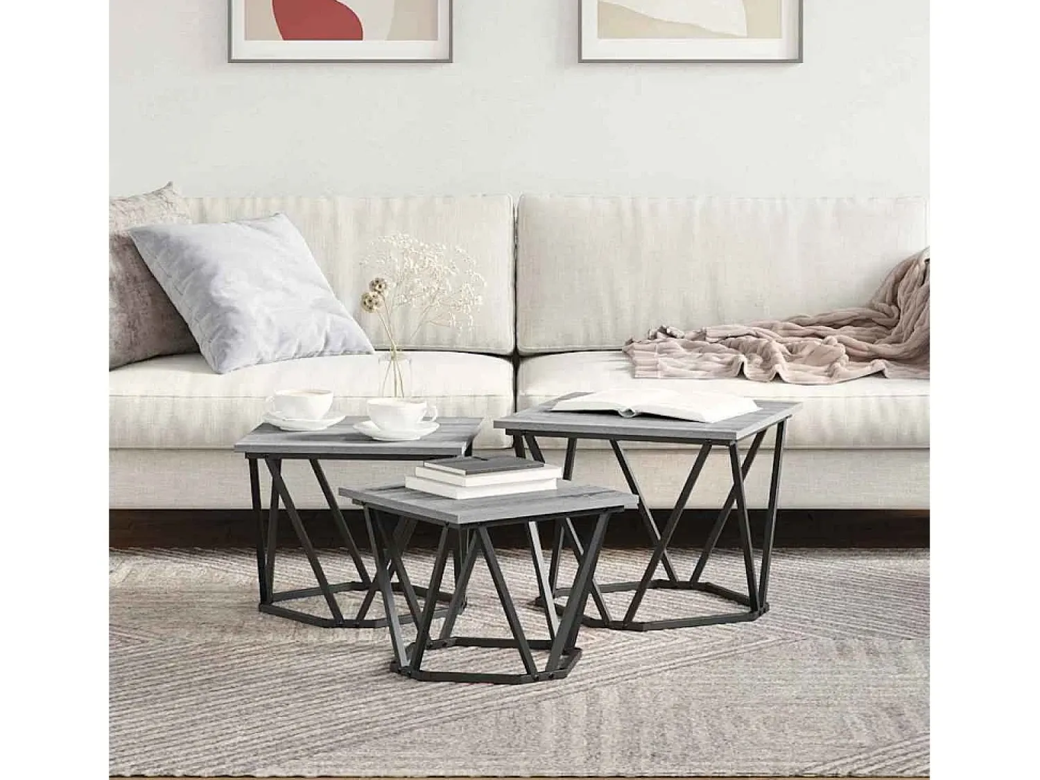Mesa De Centro* Mesa de centro 3 pcs Sonoma 50x50x40 cm Cinzento