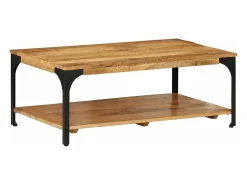 Mesa De Centro*vidaxl Mesa de centro 2 prateleiras 100x55x38cm mangueira maciça e aço Natural claro