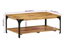 Mesa De Centro*vidaxl Mesa de centro 2 prateleiras 100x55x38cm mangueira maciça e aço Natural claro