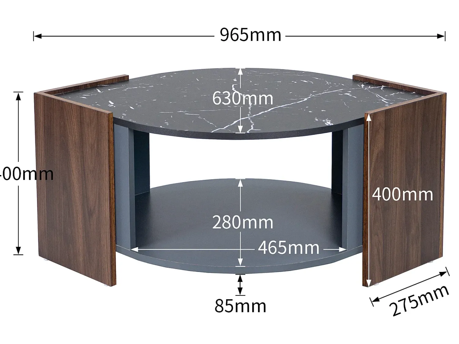 Mesa De Centro*ModernLuxe Mesa de centro - tampo em mármore e efeito madeira - Castanho
