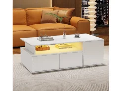 Hauss Spole Mesa de centro 100 x 50 x 35 cm com iluminação LED e 2 gavetas - Branca^ Mesa De Centro