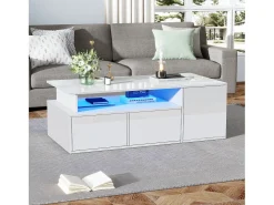 Hauss Spole Mesa de centro 100 x 50 x 35 cm com iluminação LED e 2 gavetas - Branca^ Mesa De Centro