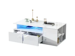 Hauss Spole Mesa de centro 100 x 50 x 35 cm com iluminação LED e 2 gavetas - Branca^ Mesa De Centro