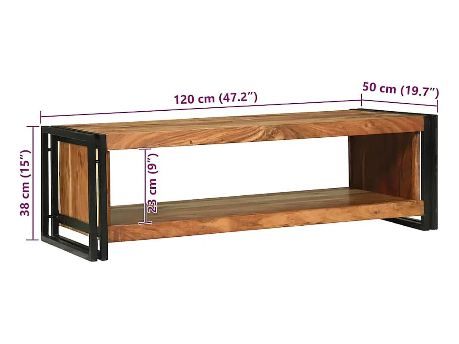 vidaxl Mesa de centro 120 x 50 x 38 cm Madeira Sólida de Acácia Castanho