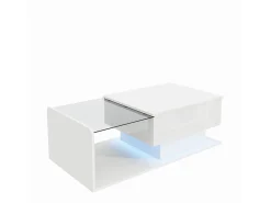 Sale Mesa de centro, 100 x 50 x 33/47,5 cm, com tampo de vidro e efeito LED, branca Branco