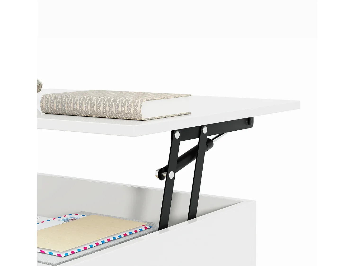 Sale Mesa de centro, 100 x 50 x 33/47,5 cm, com tampo de vidro e efeito LED, branca Branco