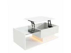 Sale Mesa de centro, 100 x 50 x 33/47,5 cm, com tampo de vidro e efeito LED, branca Branco