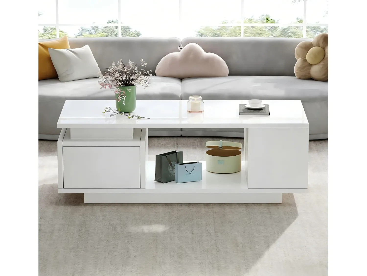 New Hauss Spole Mesa de centro 100 x 50 x 36 cm com gaveta, LED - Branca Branco