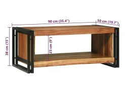 vidaxl Mesa de centro 90 x 50 x 38 cm Madeira Sólida de Acácia Castanho