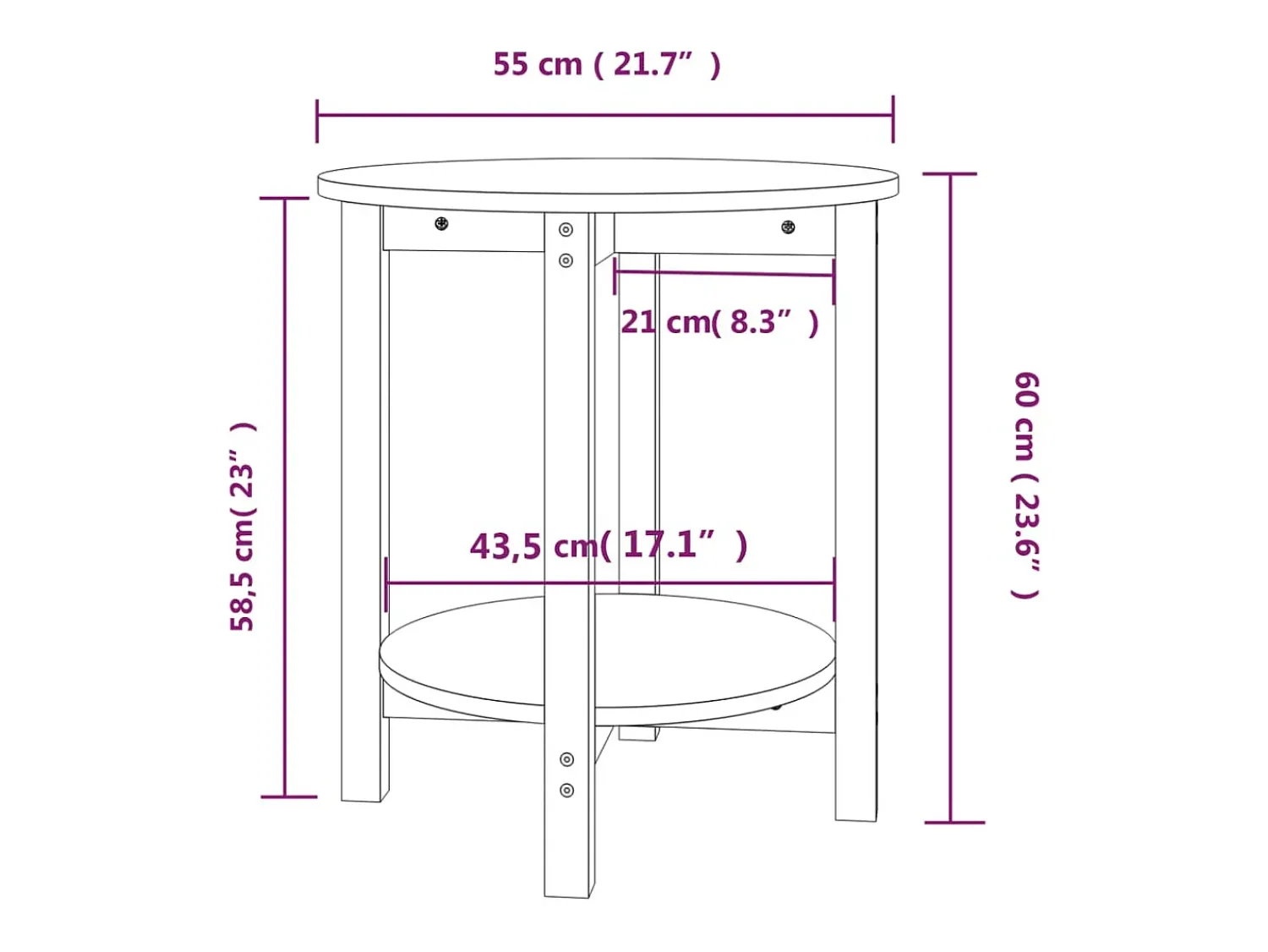 vidaxl Mesa de centro Ø 55x60 cm madeira de pinho maciça^ Mesa De Centro