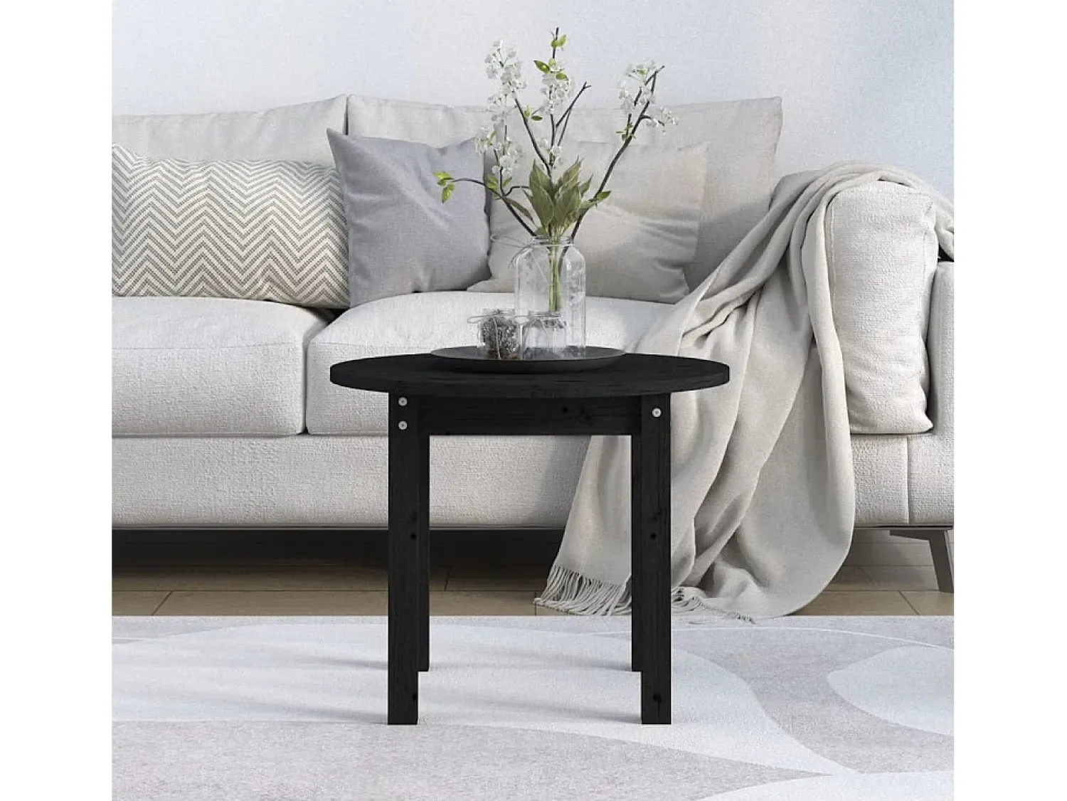 Mesa De Centro* Mesa de centro Ø 55x45 cm madeira de pinho maciça PT825219 Preto