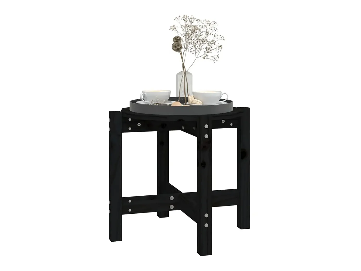 Mesa De Apoio* Mesa de centro Ø 52,5x45 cm madeira de pinho maciça PT126214 Preto