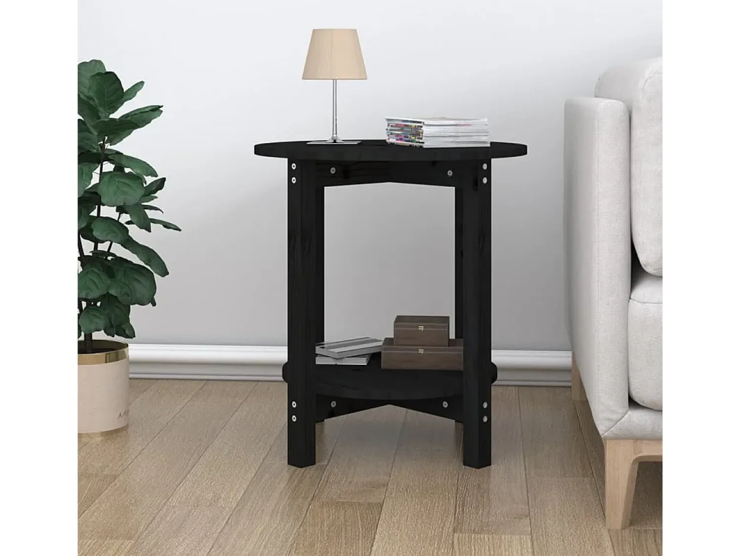 Mesa De Apoio* Mesa de centro Ø 55x60 cm madeira de pinho maciça PT705144 Preto