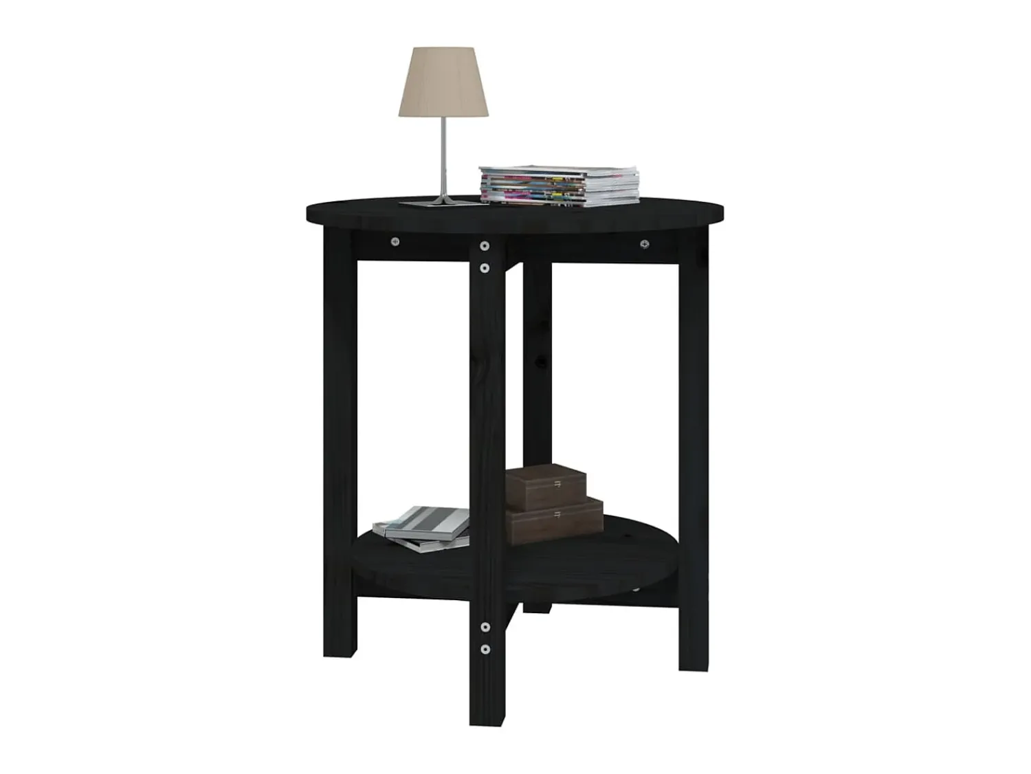 Mesa De Apoio* Mesa de centro Ø 55x60 cm madeira de pinho maciça PT705144 Preto
