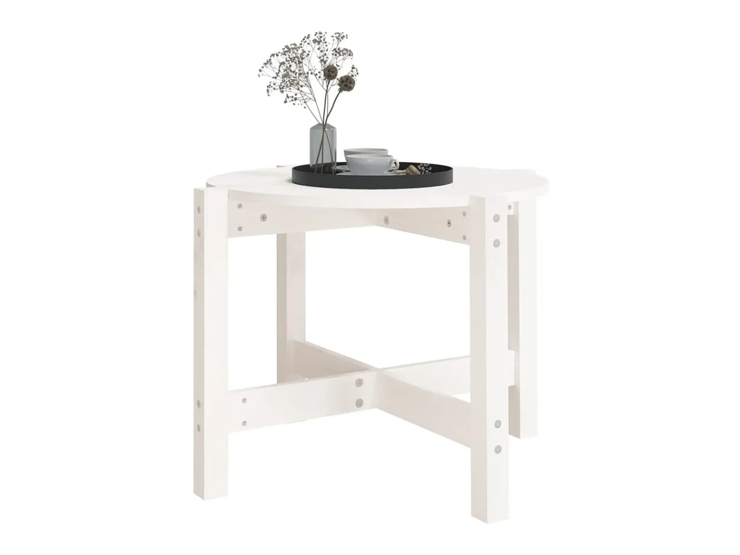 Mesa De Centro| Mesa de centro Ø 62,5x45 cm madeira de pinho maciça PT269732 Branco