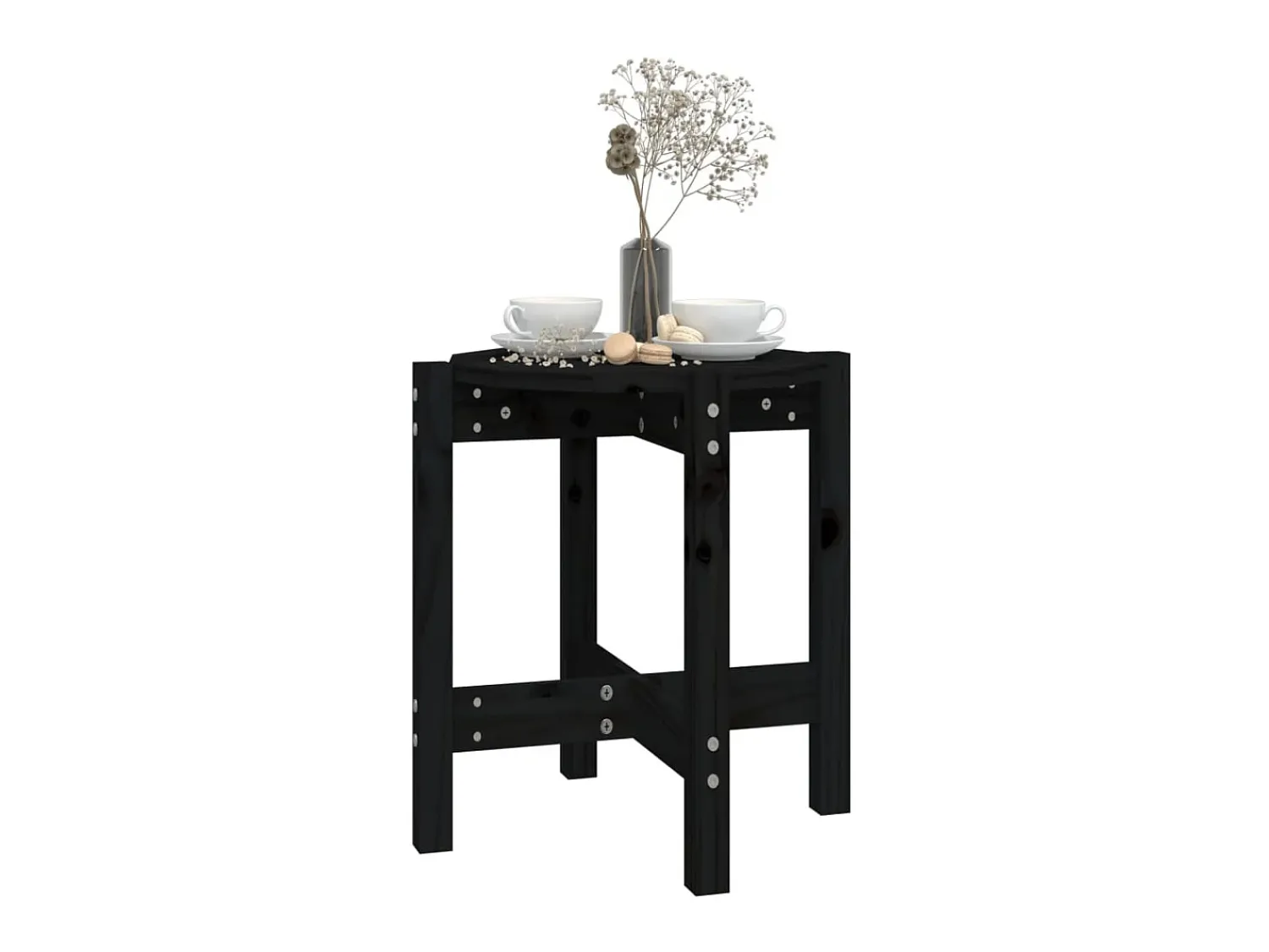 Mesa De Apoio| Mesa de centro Ø 42,5x45 cm madeira de pinho maciça PT349351 Preto