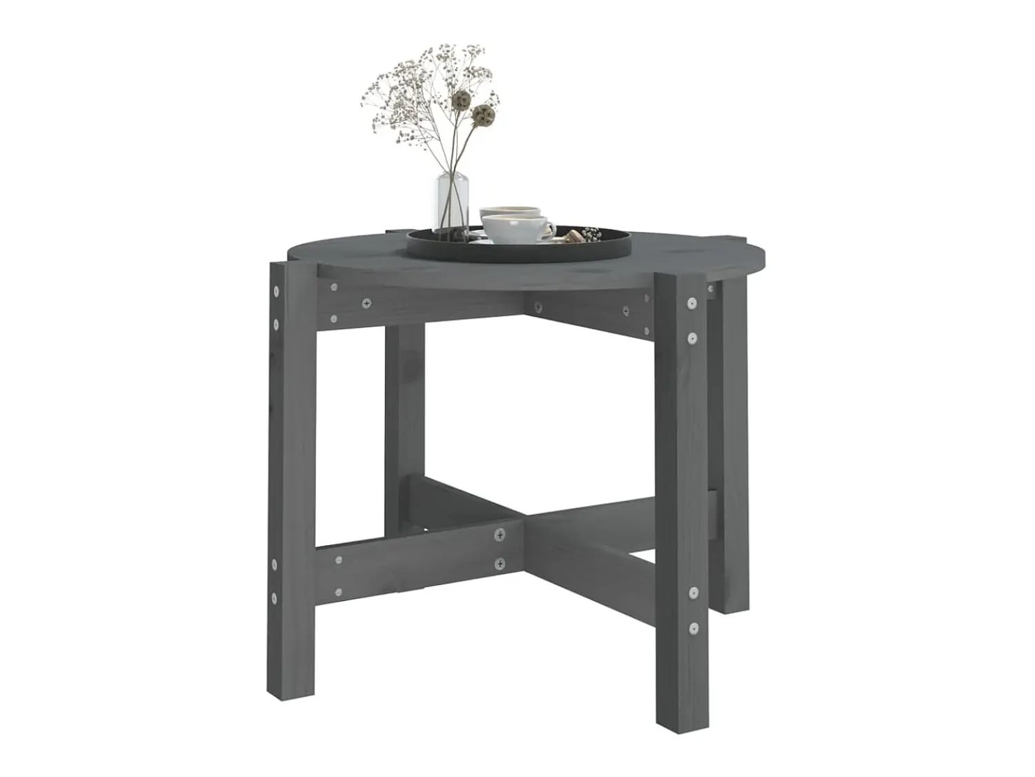 Mesa De Centro* Mesa de centro Ø 62,5x45 cm madeira de pinho maciça PT824567 Cinzento