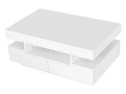 Mesa De Centro* Mesa de centro, acabamento alto brilho, com LED, 4 gavetas à frente e atrás, amplo espaço de arrumação 80x50x36cm, Branco